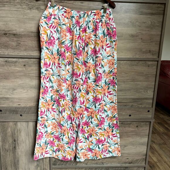 Jessica Simpson Tropical Floral Linen Flowy Wide Leg Pants - Picture 4 of 16